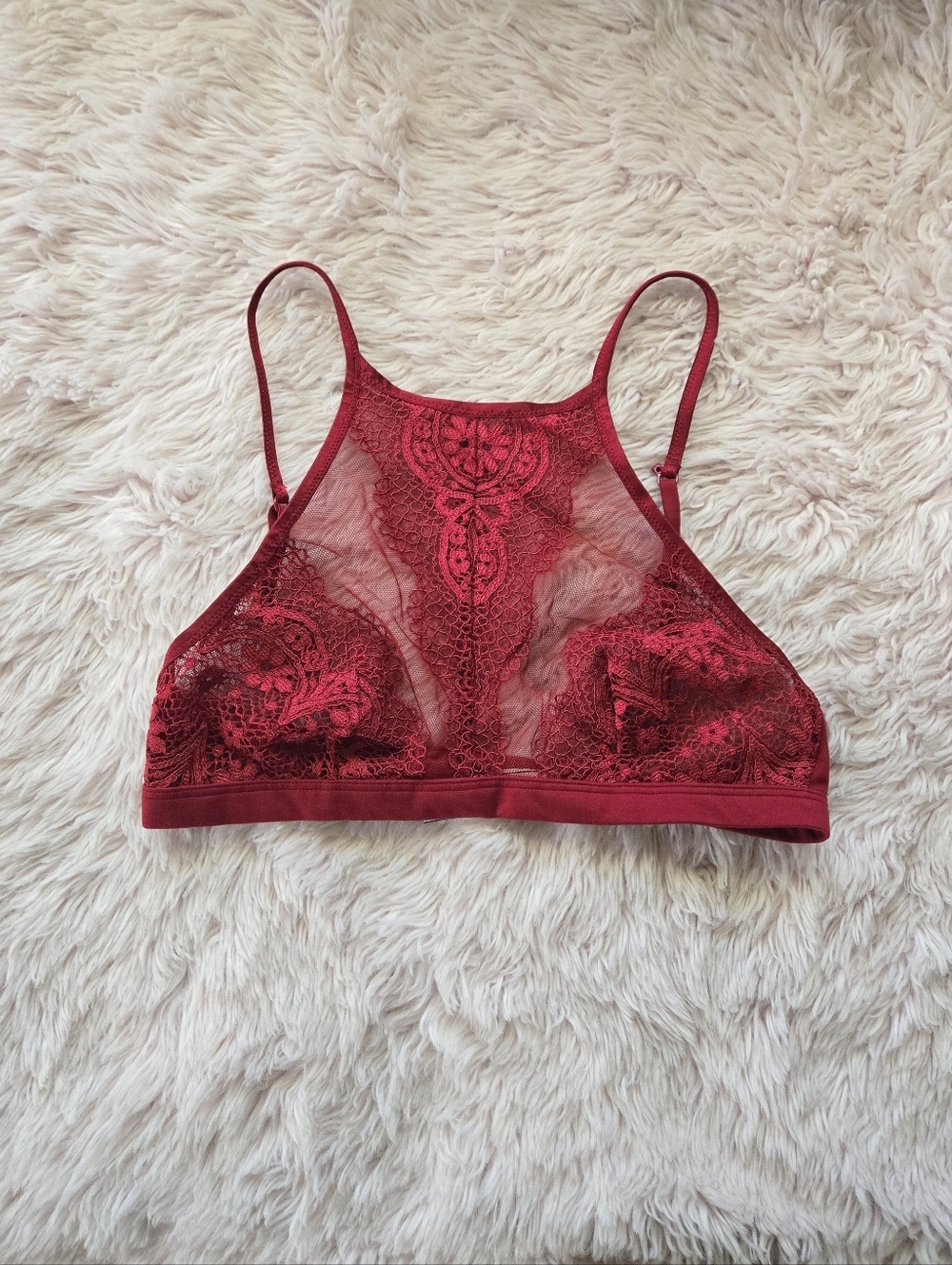 Victoria's Secret Deep Red Lace High-Neck Bralette